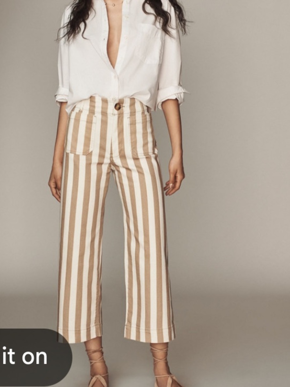 Maeve Striped Cropped Wide-Leg Pants in Beige and White